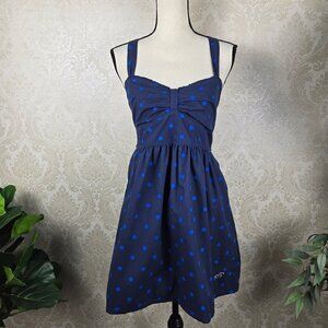 Hollister Sz Large Navy Blue/Bright Blue Polka Dot Dress Crossed Strap Back NWT